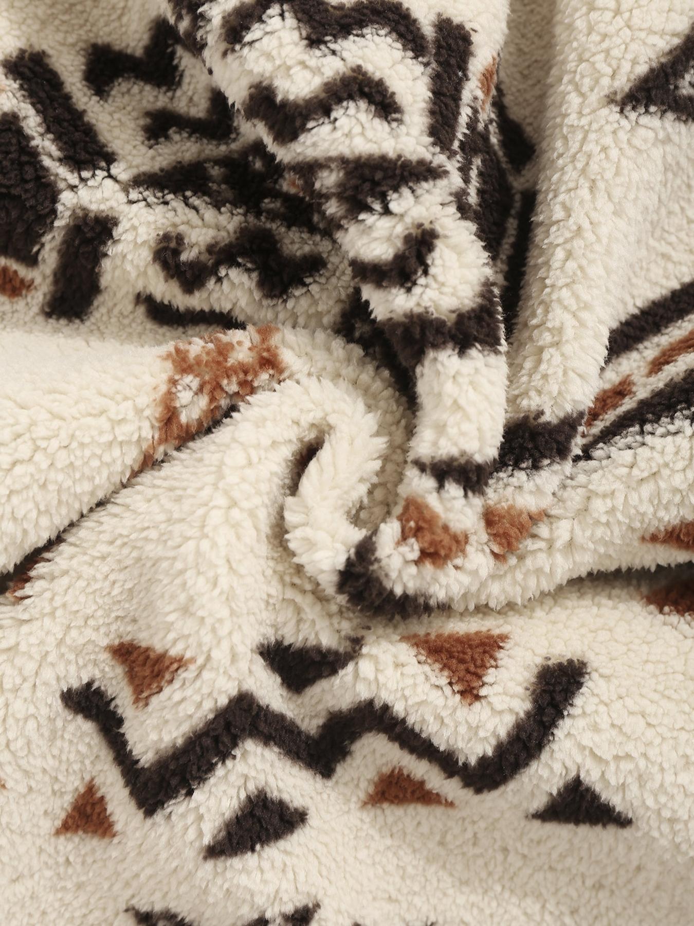 Men's Ethnic Pattern Drop Shoulder Zipper Sweatshirt, Regular Fit Casual Comfy Long Sleeve Stand Collar Pullover for Fall & Winter, Men's Clothes