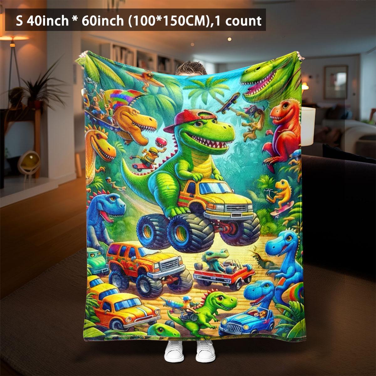 Cartoon Dinosaur Pattern Blanket, 1 Count Soft and Comfortable Air-conditioned Room Flannel Throw, Warm Nap Blanket for Home & Office, Cozy Hooded Blanket