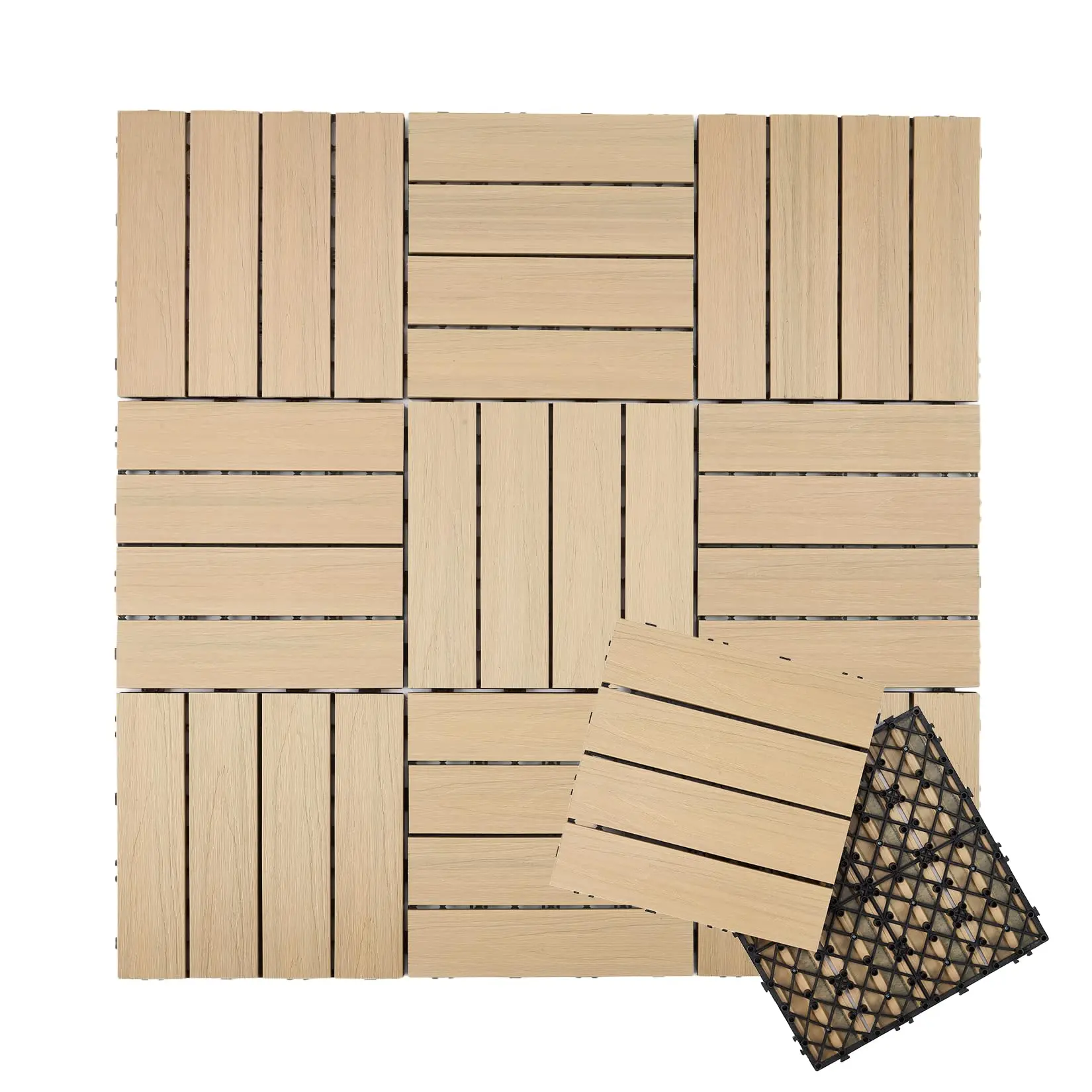 Interlocking WPC Composite Deck Tiles, 11.8" Outdoor Flooring