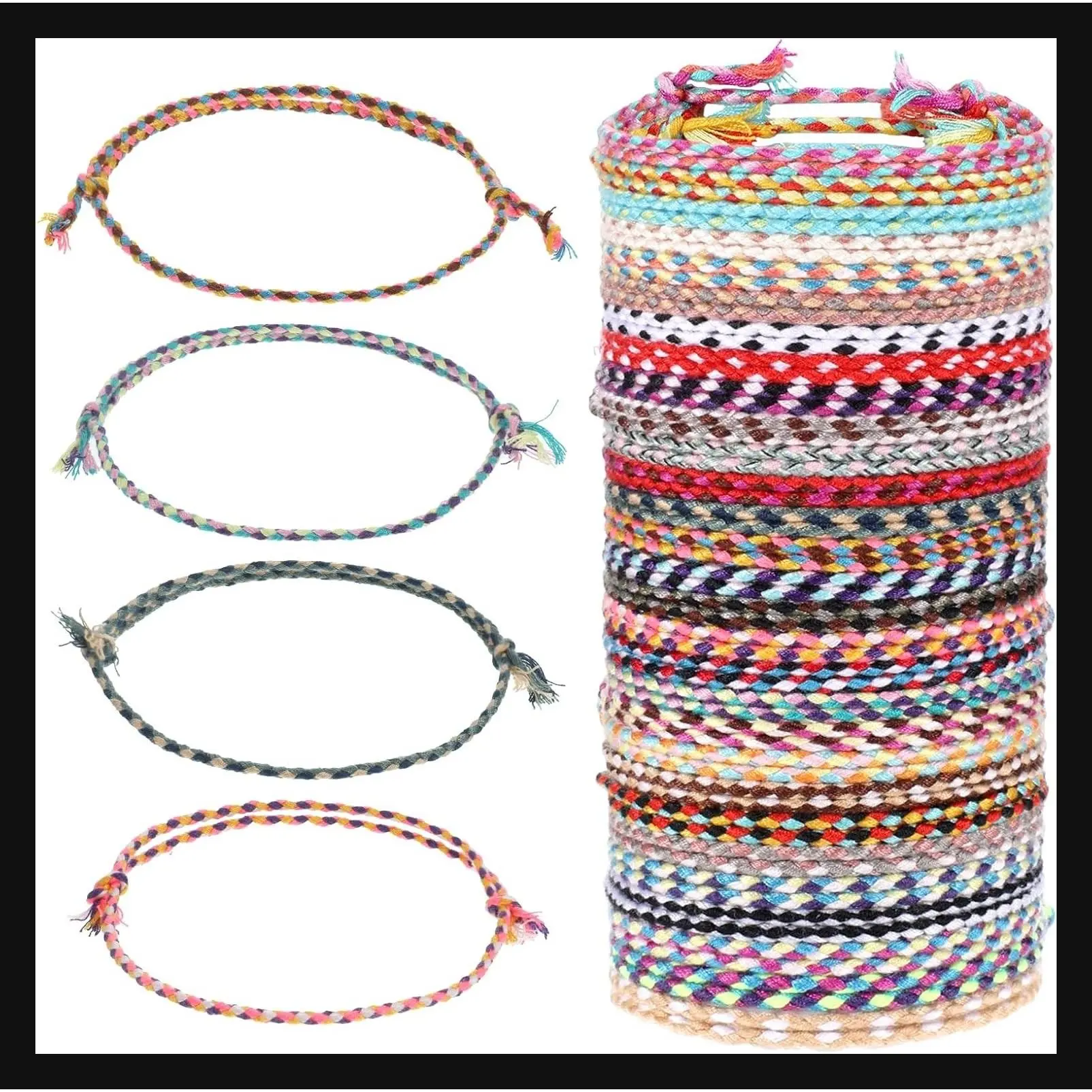 30 PCS Handmade Woven Wrap Friendship Bracelets, Adjustable Colorful Thread Bracelets for Women