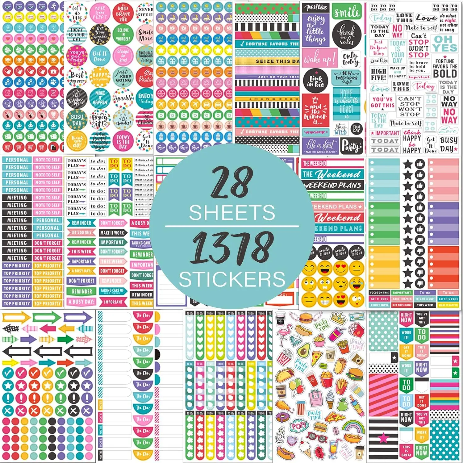 Planner Stickers Pack - 28 Sheets / 1378 Stickers, Stylish Variety  Bundle Planner Accessories for Planning or Decorating Planners, Journals & Calendars, Re-stic as Special Design