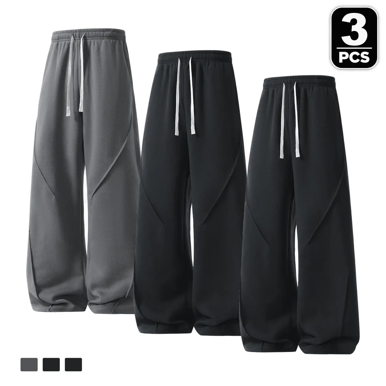 Men's 3-Pack Straight Leg Lounge Pants with Open Hems, Made from Fabric with a Drawstring Waist and Side Pockets for Daily Wear and Weekend Outfits,Elegant,baggy,Thermal,heavyweight,Lightweight,loose,skinny,,practical,wide,solid,polyester,minimalist,cargo