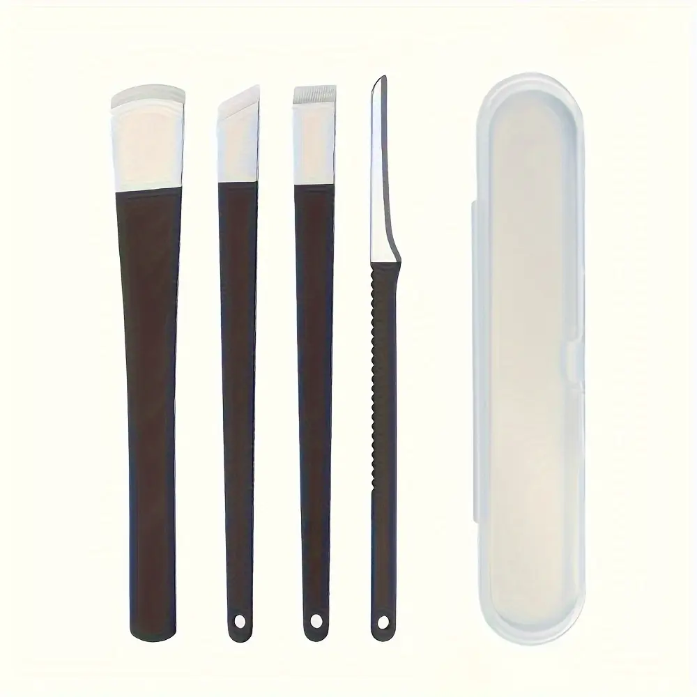 4Pcs Black Handle Stainless Steel Pedicure Blade Set Multi Shape Foot Scraper Callus Remover Knife With Storage Case Home Foot Care Tools