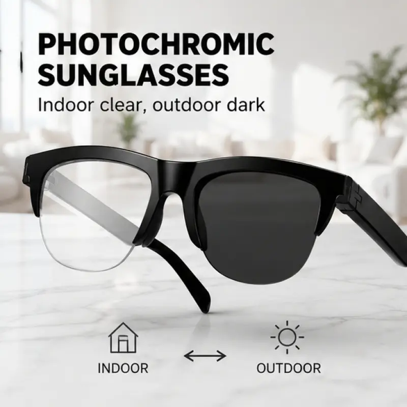Bluetooth Glasses Smart Audio Sunglasses UV Protection Anti-Blue Light Auto Darkening Open Ear Design Hi-Fi Surround Sound Hands-Free Calls Voice Assistant Touch Control Lightweight ABS Frame for Outdoor Sports