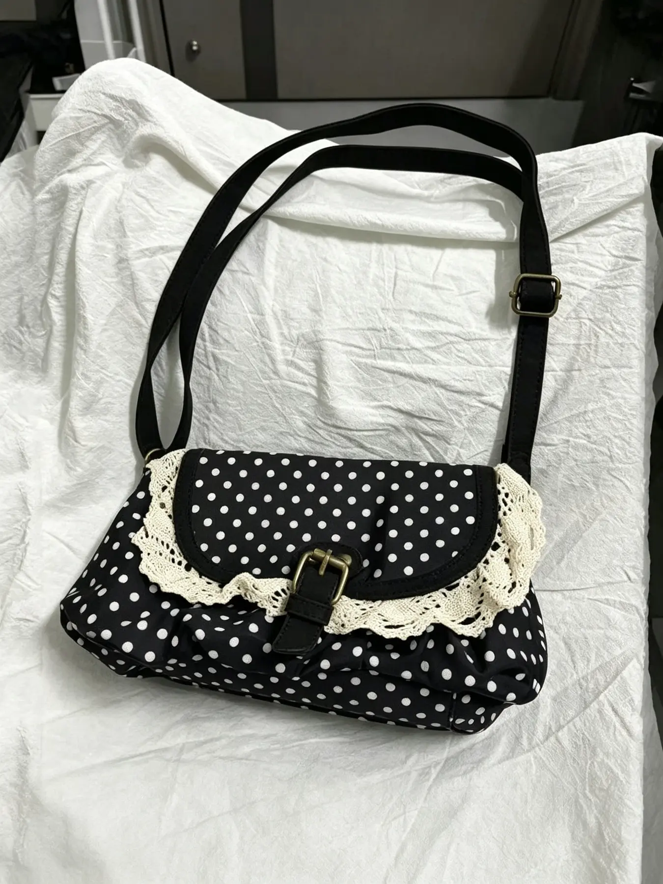 Back To School Korean Polka Dot Niche Design Contrast Color Handbag Women's Versatile Crossbody Shoulder Bag Premium Canvas Campus Tote Bag For College Students Daily Commute
