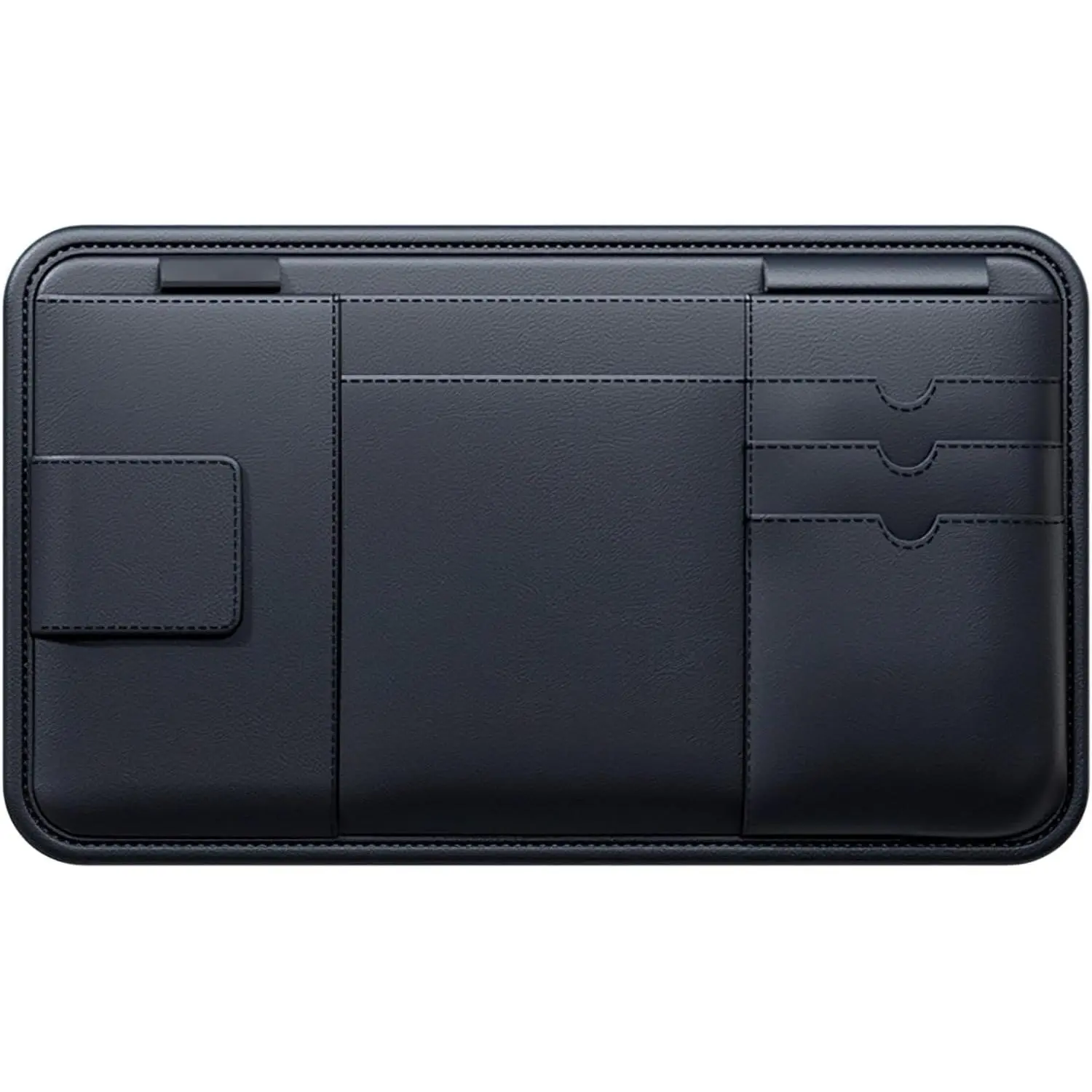 Visor Organizer, Multi-Functional Sun Visor Organizer, Black PVC Compact Design, Includes Pocket for Documents, Glasses Holder, Ideal for