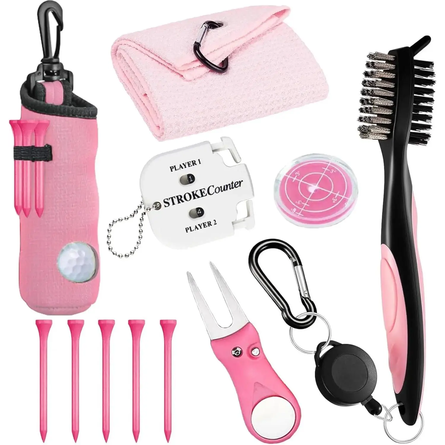 11 count Golf Accessories Kit, Include Golf Tees Golf Towel Golf Ball Bag with Hook Cleaner Brush Golf Ball Marker Golf Divot Tool Golf Score Counter Yifanyou Sports