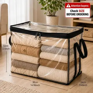 2 Pack Heavy Duty Clear Storage Bins, Collapsible Containers with Hinged Lids, Large Plastic Moving Box & Toy Book Organizer Totes for Camping, Closet Storage