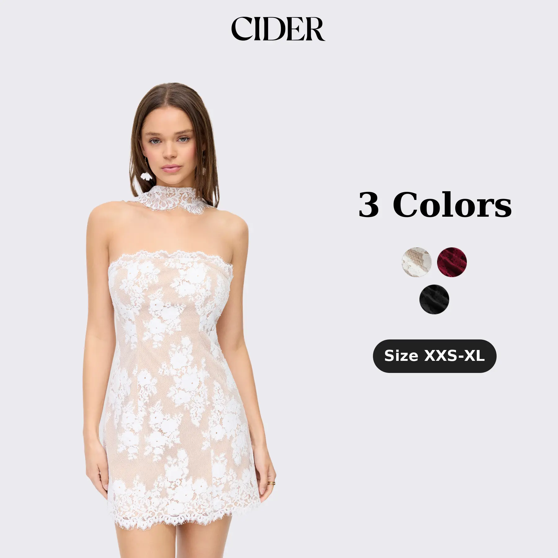 Cider Lace Strapless Halter Neck Mini Dress