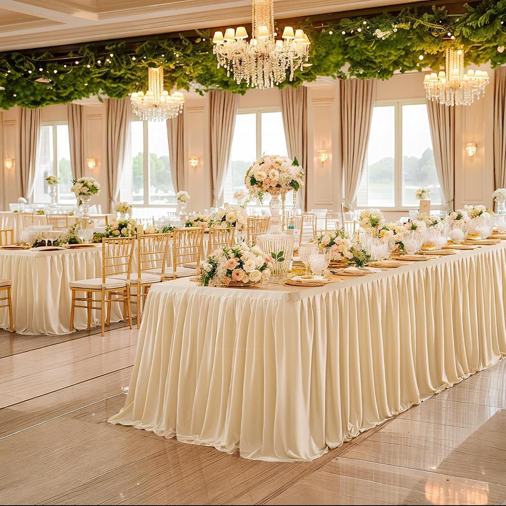 Rectangle Fitted Tablecloth Elastic Thick Spandex Table Pleated Skirt Wedding Event Birthday Cake Table Cover Hotel Exhibition