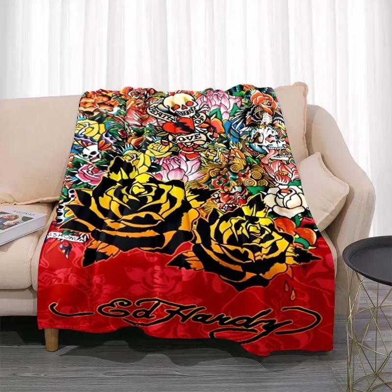 3dED- HARDY Tattoo Tiger Skull Blanket Living Room Bedroom Sofa Soft and Comfortable Warm Blanket Office Leisure Blanket