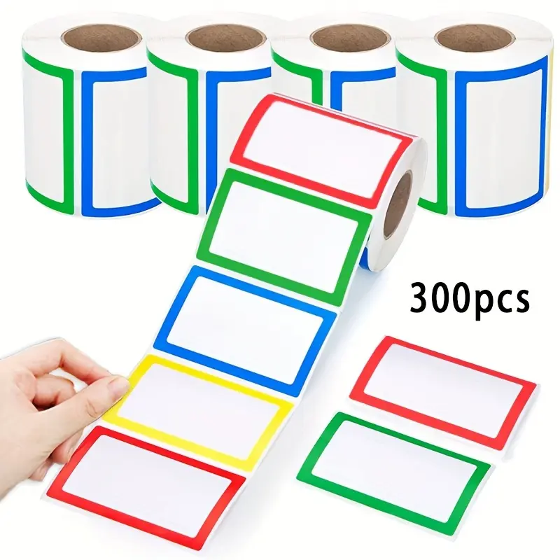 300pcs/roll Large Size Name Stickers, Classification Labels, Blank Stickers, Strong Adhesive, 4 Colors, Home, Classroom, Office, Group Activities