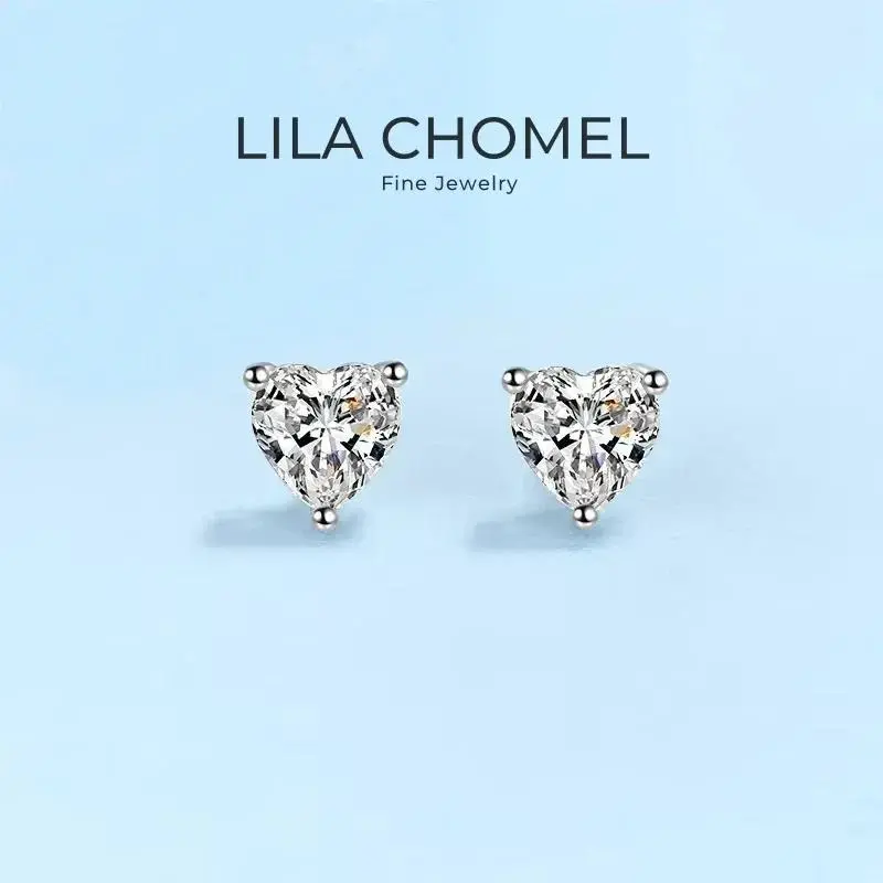 Daughter Fine Jewelry 18K White Gold Earplug Stud Earrings Women Wedding 1/2CT Heart Moissanite Diamond Girlfriend Birthday Gift