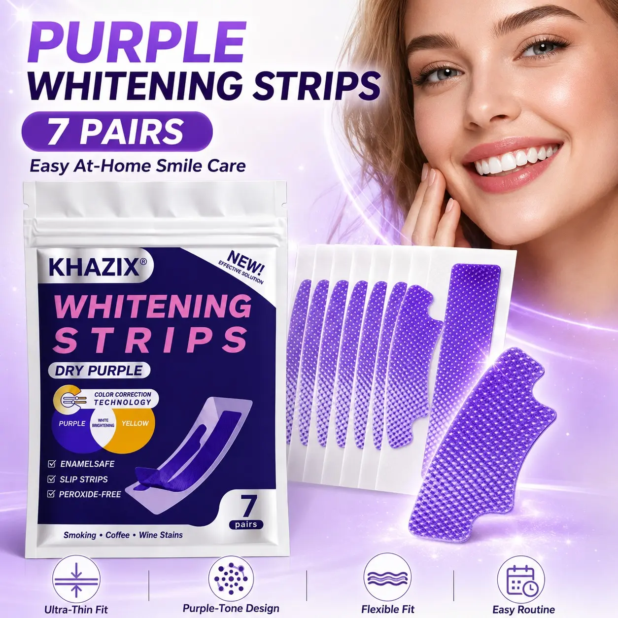 7 Pairs Teeth Whitening Strips, Remove Stains, Keep Mouth Clean, Ideal for Travel, Summer Oral Care, Pe Material