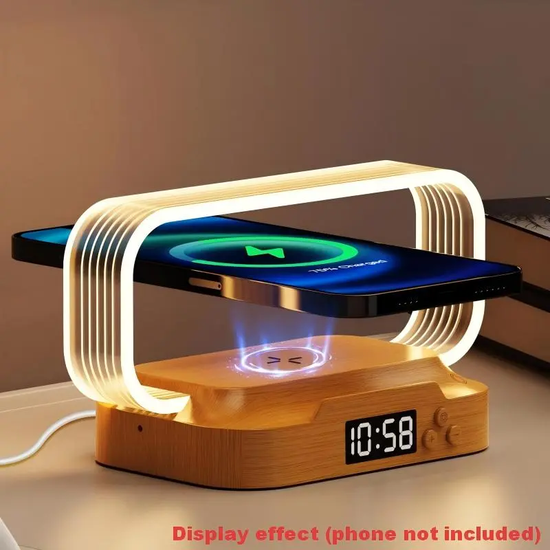4-In-1 Wireless Night Light Charger Clock Phone Stand, 15w Wireless Charging, Three Color Dimmable, Touch Control Night Light