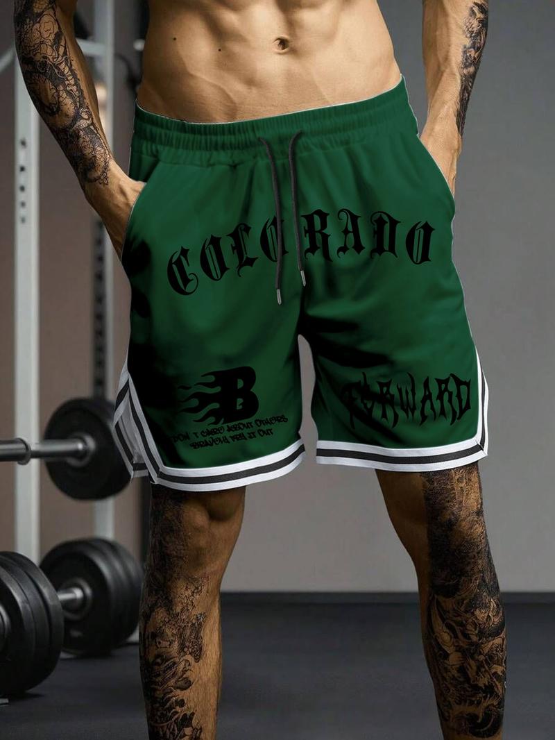 Men's Letter Print Shorts, Casual Comfy Breathable Bottom for Daily Wear, Men's Shorts for Summer