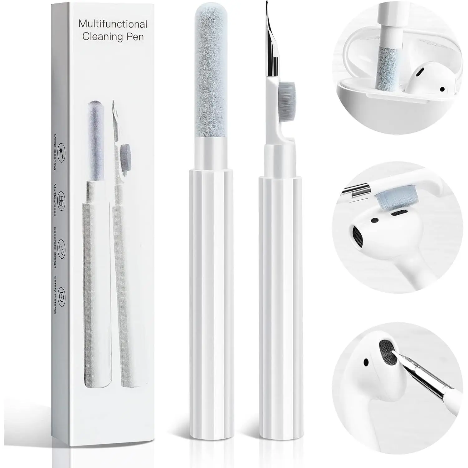 Earbuds Cleaning Kit Multi-Function Cleaner Pen Tool with Soft Brush Flocking Sponge for Removing Ear Wax/Dirt/Gunk from  Earphones,   Port, Speaker,