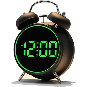 Extra Loud Alarm Clock for Heavy Sleepers Adults, Teens,Kids,Cute Retro Metal,Old Fashioned with Twin Bells,Battery Operated or Plug in,Small Digital Desk Clock