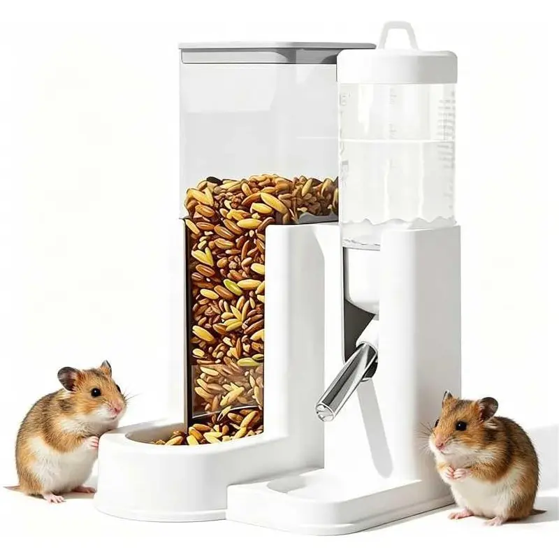 Two-In-One Hamster Food Bowl and Water Dispenser, Large Capacity Automatic Feeder, Dedicated Drinking and Feeding Device for Golden Hamsters, Neater Feeder