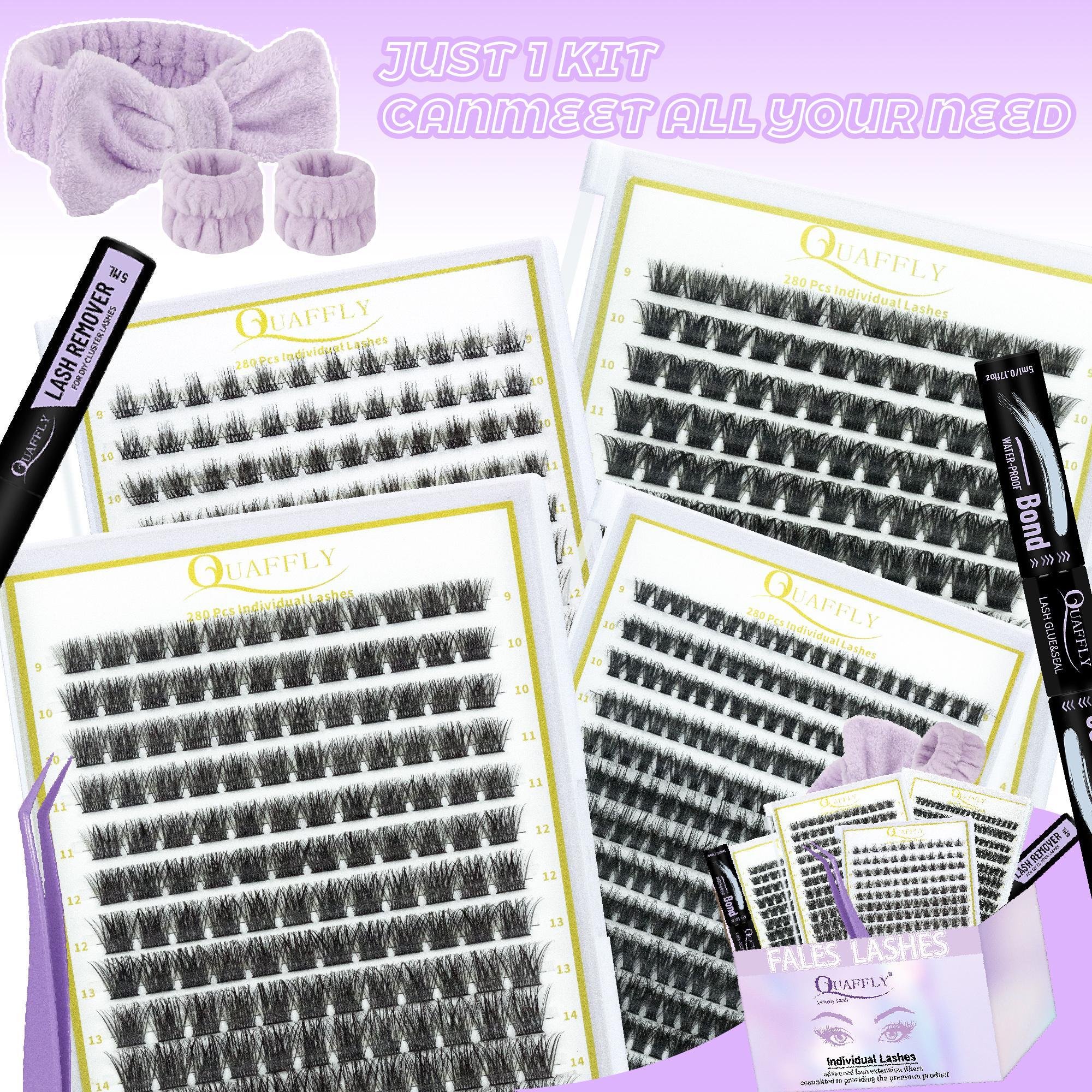 Eyelash Extension Kit, Eyelash Set, 1 Box Individual False Eyelashes with Eyelash Glue & Remover & Tweezers & Headband & Wristband, Eye Makeup Enhancement Tool for Women, Cosmetic