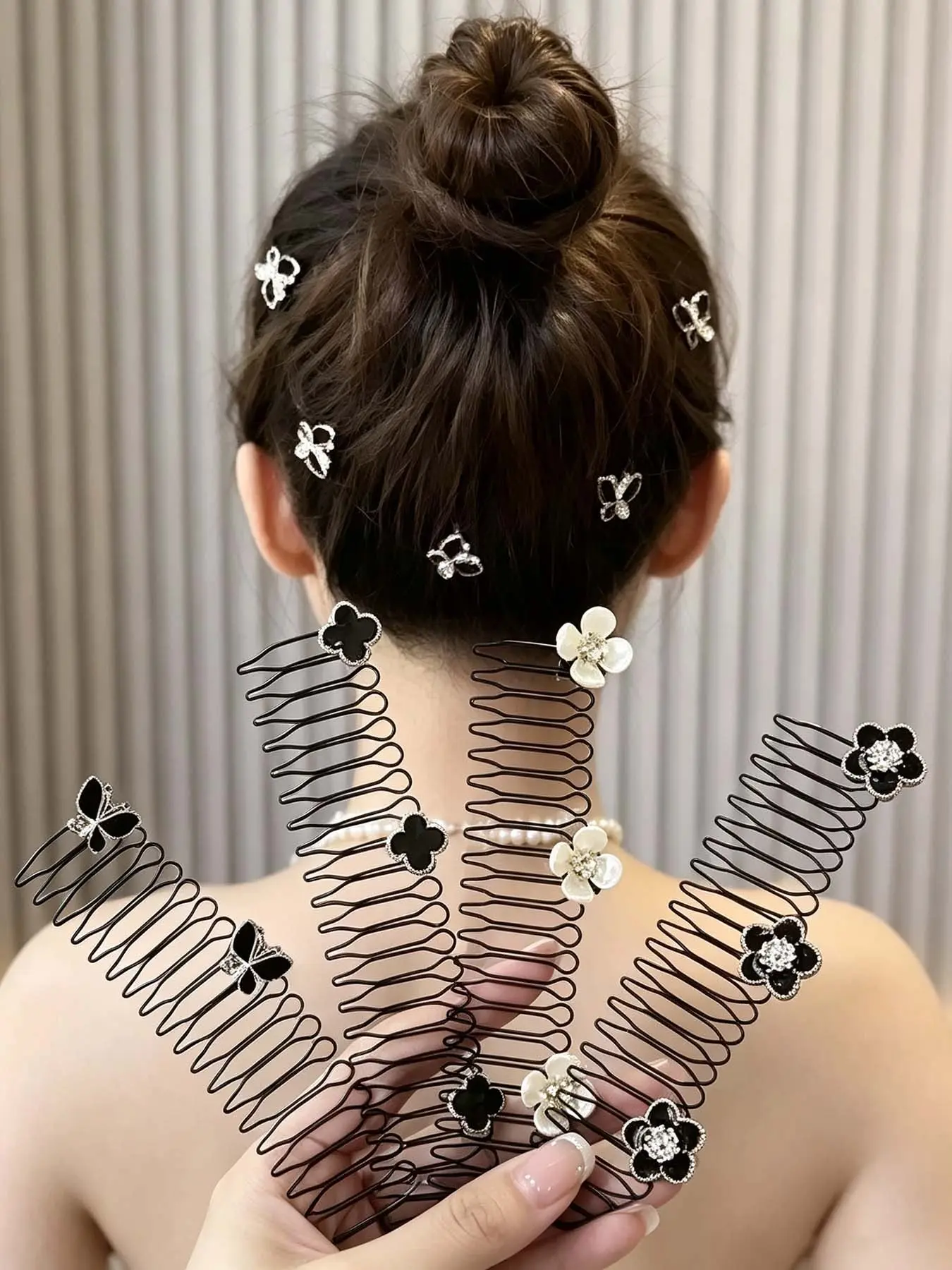 5pcs Tea Flower Butterfly Hair Comb, Clover Design, Hair tidying，Elastic Insert Brush, Fashionable Hairstyling Tool for Women, Multiple Styles