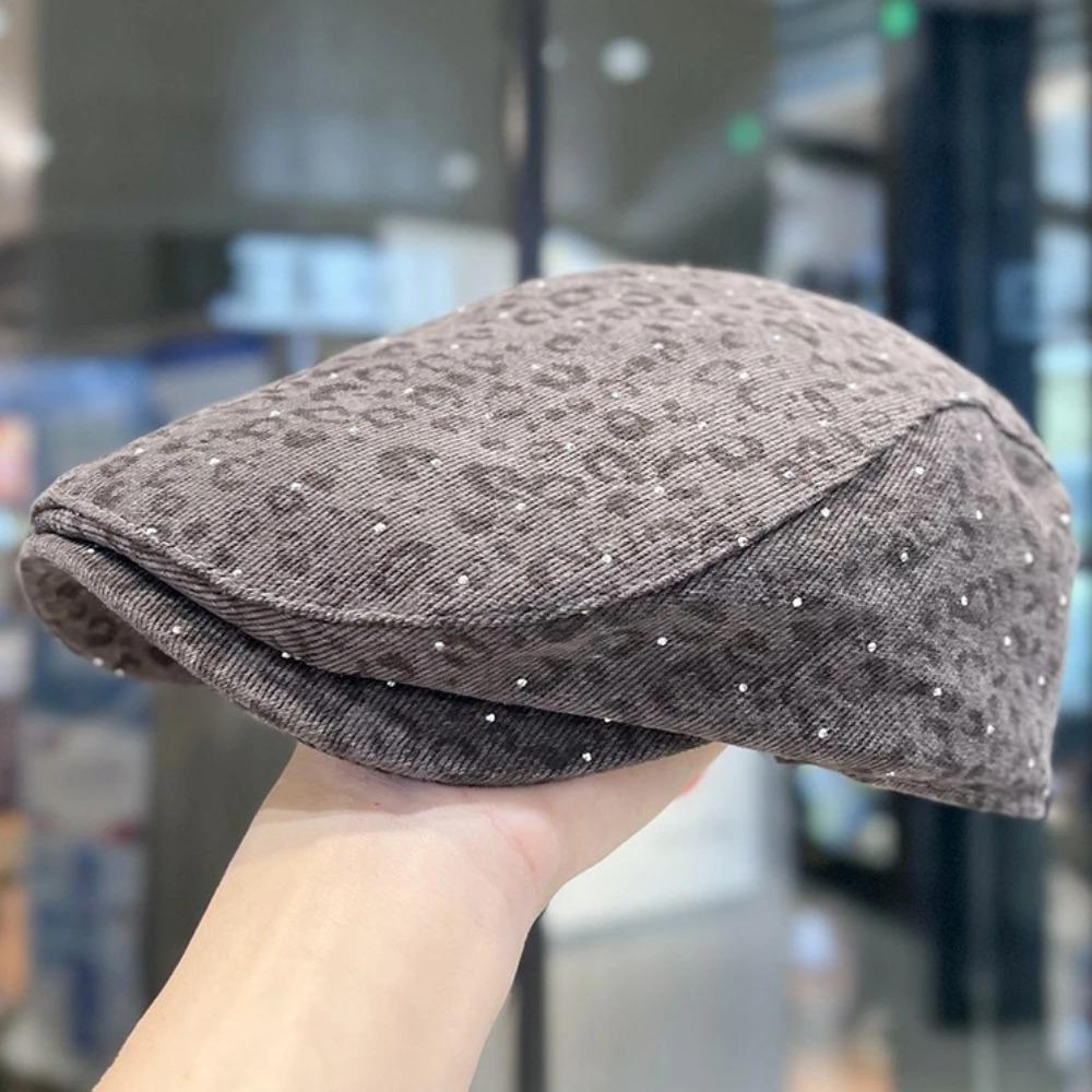 HT4874 Berets Shiny Spring Autumn Hat Men Women Leopard Artist Painter Beret Hat Male Female Ivy Flat Cap Adjustable Beret Caps