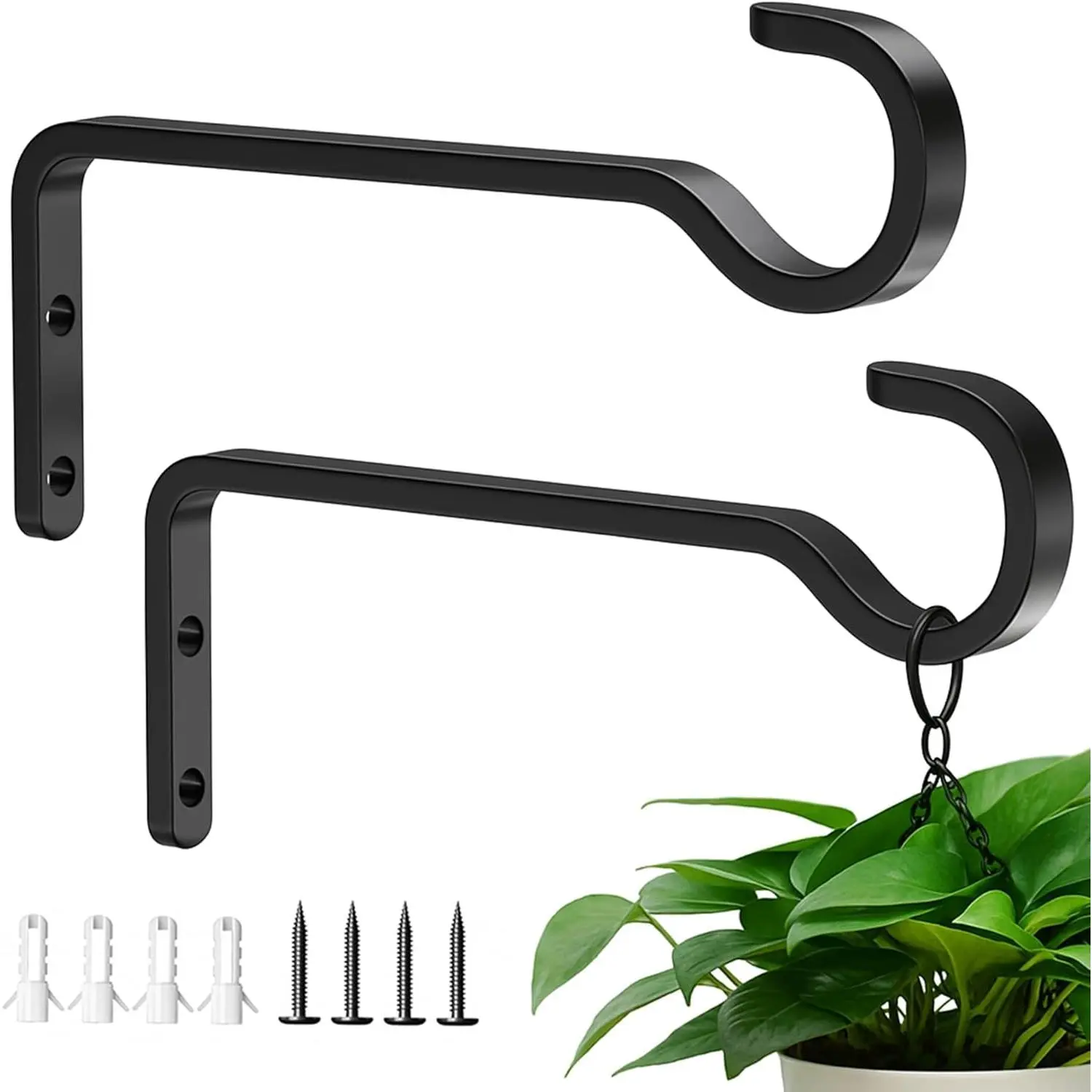 Hooks for Wall, Hangers Outdoor/Indoor,Hold 35lb, 6 Inch, 2 Pack | Metal,Heavy Duty  Bracket for  Baskets,Wind Chime,Bird Feeder,Lantern,Wall Mount  Holder,Garden Planter Hook