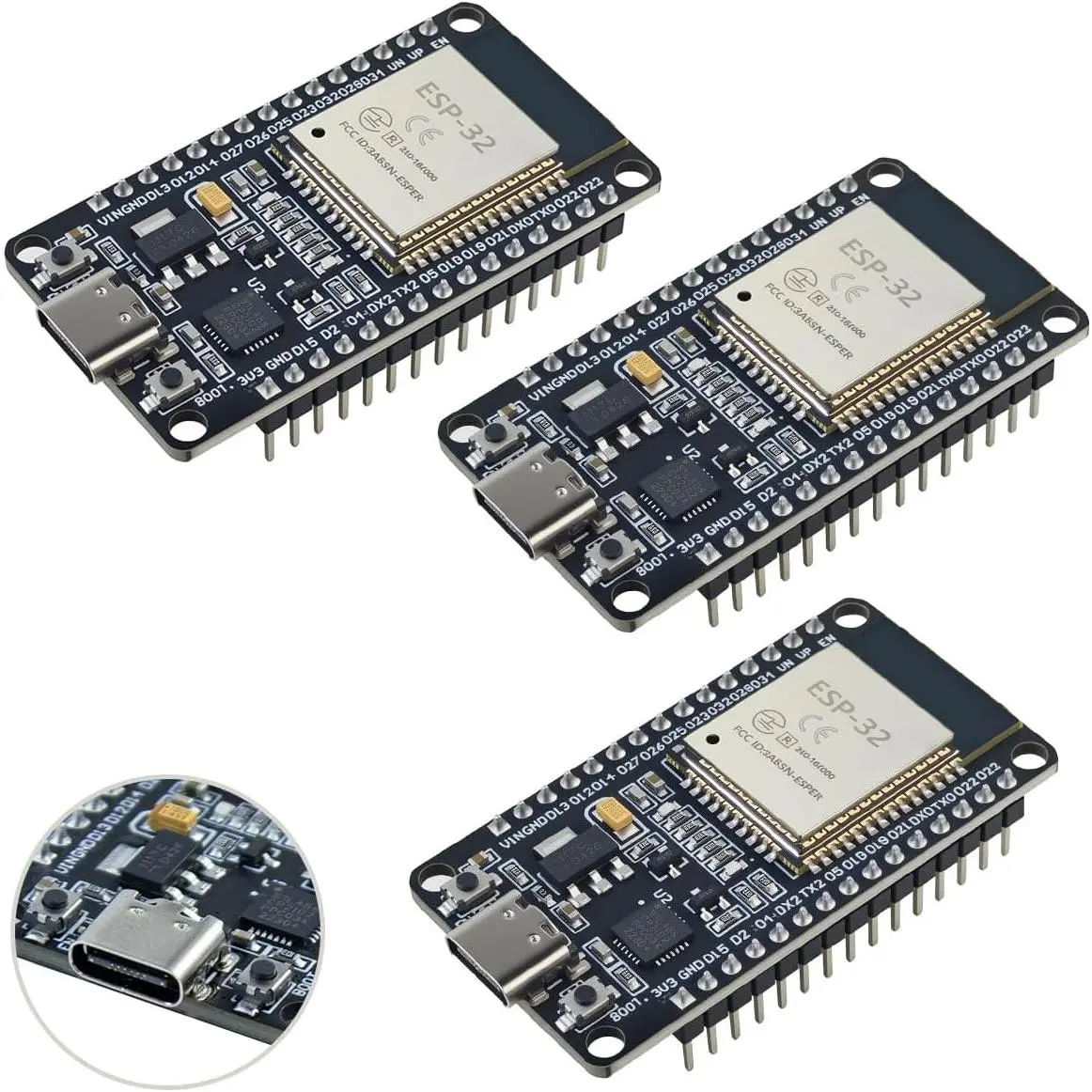 3Pack ESP32 ESP-32S Development Board USB-C WiFi Bluetooth Dual Core Microcontroller for IDE, AP/STA/AP+STA, CP2102 Chip ESP-WROOM-32