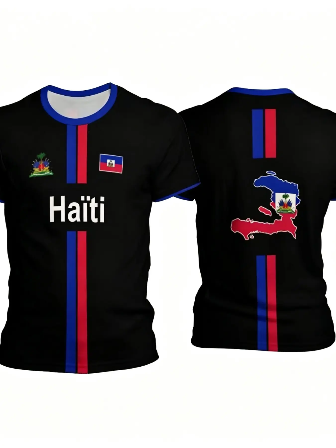 3D Summer Men's T-Shirt Short Sleeve Haiti Flag Pattern, Haiti Soccer Team Jersey, Sweat-Wicking Outdoor Sports Fitness, Casual Fashion, Streetwear