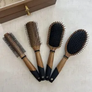 High-End Wood Grain Hair Brush, Scalp Massager, Cushion Brush, Round Curling Brush, Unisex, All Hair Types, Anti-Static, Durable Plastic