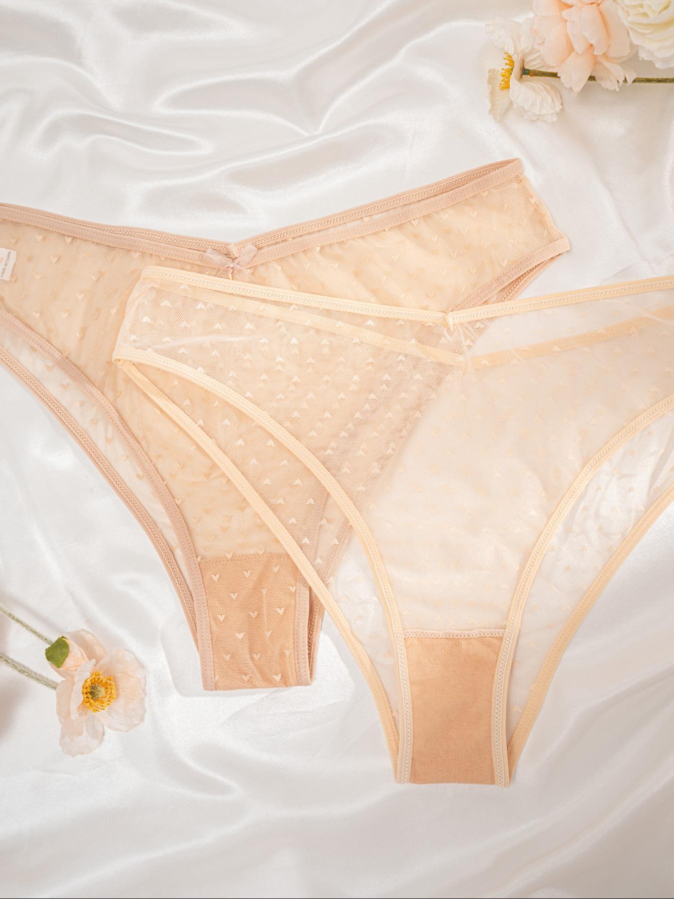 【Plus Size】all Over Heart Print Bow Front Sheer Thong, Pastel Underwear for Women, Soft Comfy Feminine Breathable Panty Thong Bottom for Daily Wear, Panties for Women, Women's Underwear for All Seasons