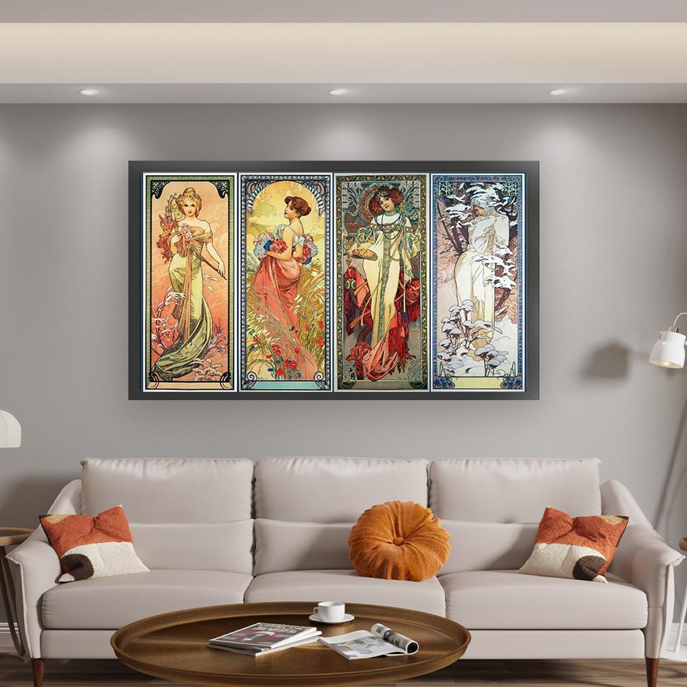 Four Seasons Goddess 11CT 3 Strands DIY Counted Embroidery Needlepoint Starter Kits for Beginners Adults Home Decor Cross Stitch Patterns Arts Craft Kits 35.43x19.69in