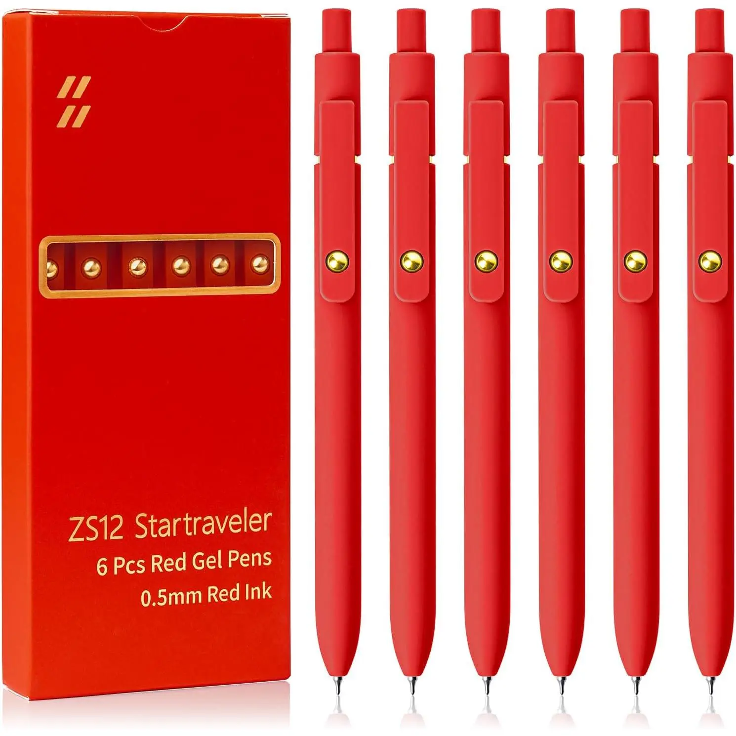 Red Pens, 6 count Red Ink Pens Fine Point Smooth Writing Pens, 0.5mm Colored Ink Gel Pens for Journaling Note Taking, School Supplies Gifts for Women (6 Pcs  Red - Red Ink)