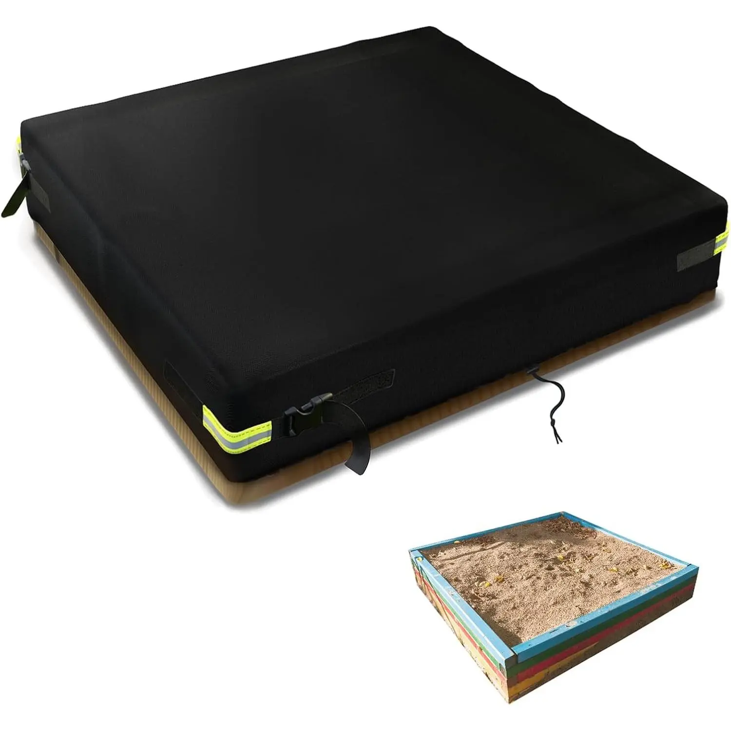 Waterproof 4x4 Square Sandbox Cover, 600D Oxford Cloth PVC Coating Rainproof Anti UV Heavy Duty Cover for Kids Outdoor, Protect Sandbox Sand & Toys, Cover Only (Black, 47.2" x 47.2" x 7.9")
