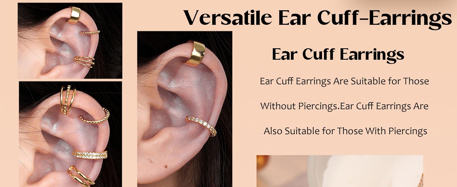 LOLIAS Ear Cuff Earrings for Women Non Piercing Gold Ear Cuffs 14K Gold Plated Ear Cuff for Non Pierced Ears Clip on Cartilage Earring Fake Earrings Lightweight
