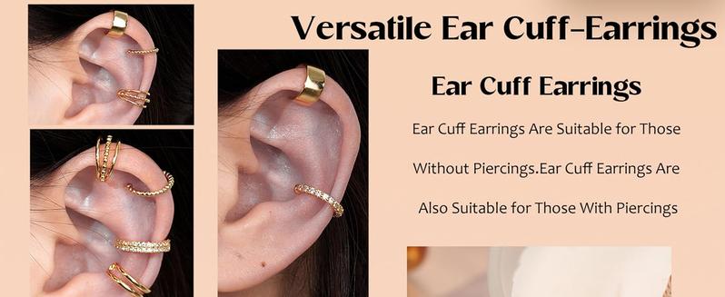 LOLIAS Ear Cuff Earrings for Women Non Piercing Gold Ear Cuffs 14K Gold Plated Ear Cuff for Non Pierced Ears Clip on Cartilage Earring Fake Earrings Lightweight