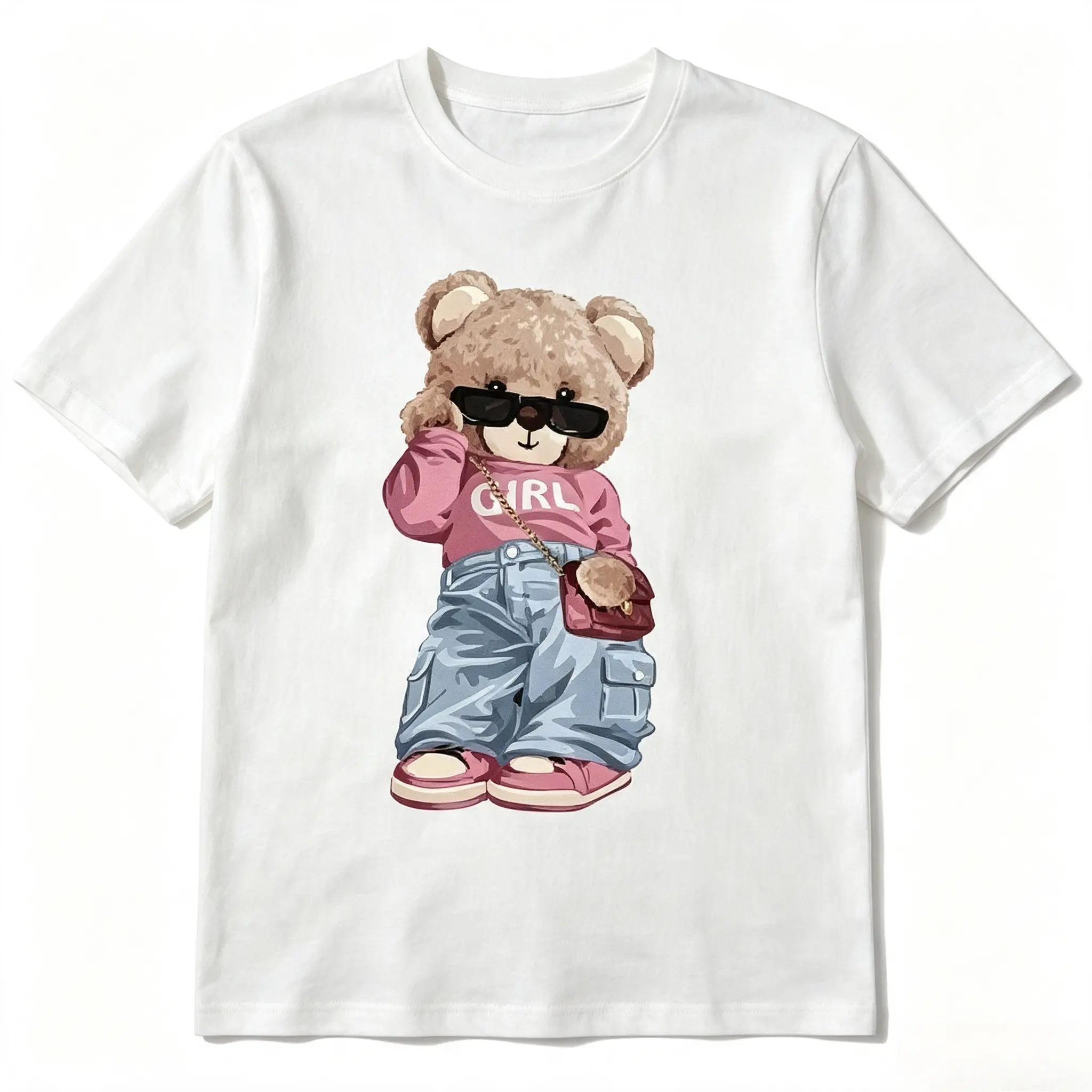 Cool Sunglasses Fashion Bear Graphic Cotton T‑Shirt, Oversized Comfort Fashion Outfit, Cute Streetwear Casual Top, Ideal Holiday & Valentine’s Day Gift for Bear‑Loving Family, Friends and Lovers