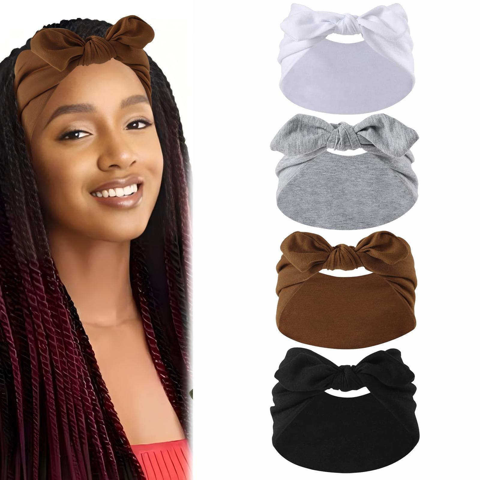 Solid Color Bunny Ear Bow Sports Headband, Elastic Yoga Sweatband, Soft Stretchy Hair Accessory, Available in 4 Pack and 8 Pack