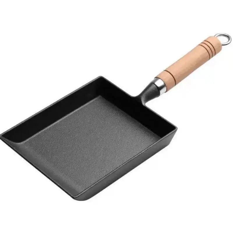 Cast Iron Zaru Sushi Pan, Pre-Treated Liquid Nitrogen Coating, Rust-Resistant, Oven-Safe, Detachable Wooden Handle, Non-Stick, 9x7 Inches