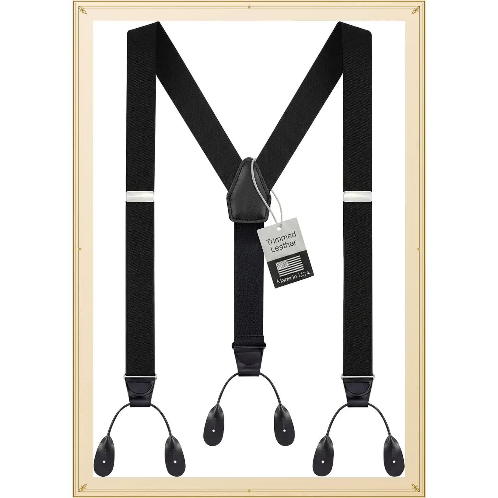 Men's Genuine Leather Tuxedo Button Suspenders – Formal Dress Suspenders, Made in USA, Regular & Tall SizesGift