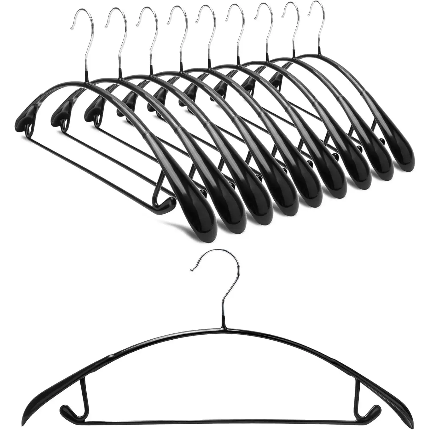 Non Slip PVC Coating Sweater Hangers,Dress Suit Coat Hangers,Wide Shoulder Bump Free Golf T Shirts Clothes Hangers (Black Color 10 Pack)