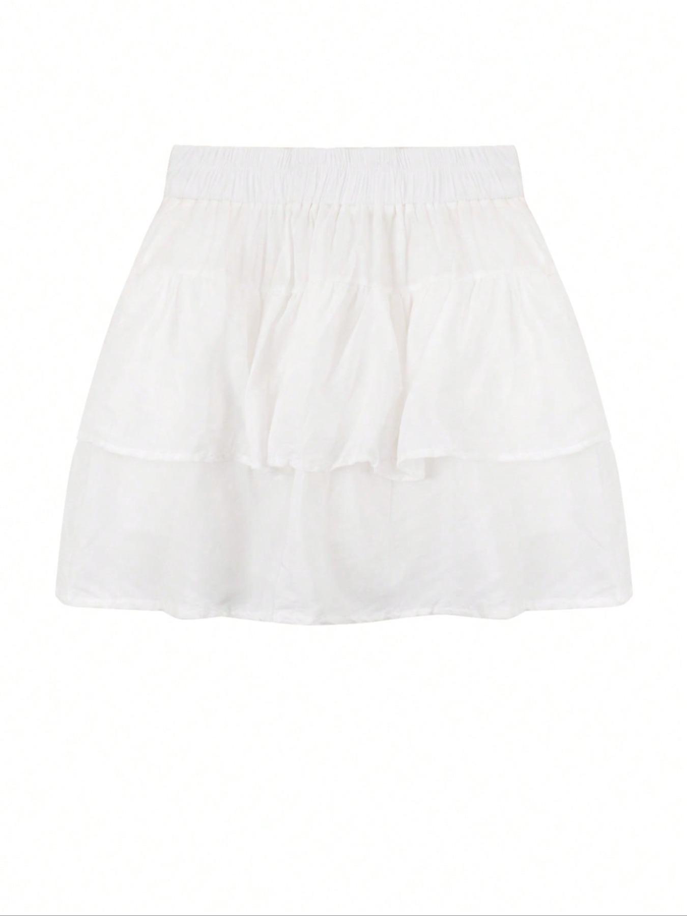 French ballet-style white puffy tiered skirt for women - summer short ruffled mini skirt, high-waisted, slimming A-line half skirt