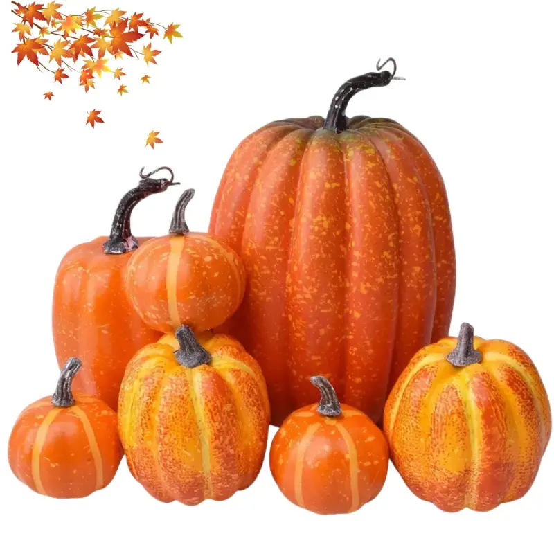 7 Pcs Realistic Pumpkin Halloween Decorations, Artificial Pumpkins for Home Decor, Fall Farm Harvest Thanksgiving Pumpkin Set