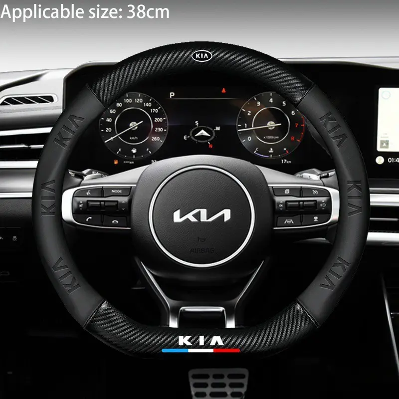 38cm Car Steering Wheel Cover Carbon Fiber Leather Anti-slip Cover For Kia Morning Stonic Optima Xceed Soul Cerato Carnival EV6 Picanto Sportage 3 Rio 4 Ev3 K3 Niro Forte Stinger K5 Dl3