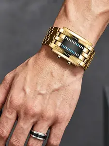 Sci-Fi Binary Electronic Watch, Steel Band, Fashion Watch, Men's Multifunctional Analog Quartz Watch, Solid Pattern, Button Cell Battery, Alloy Case, Digital Analog Watches