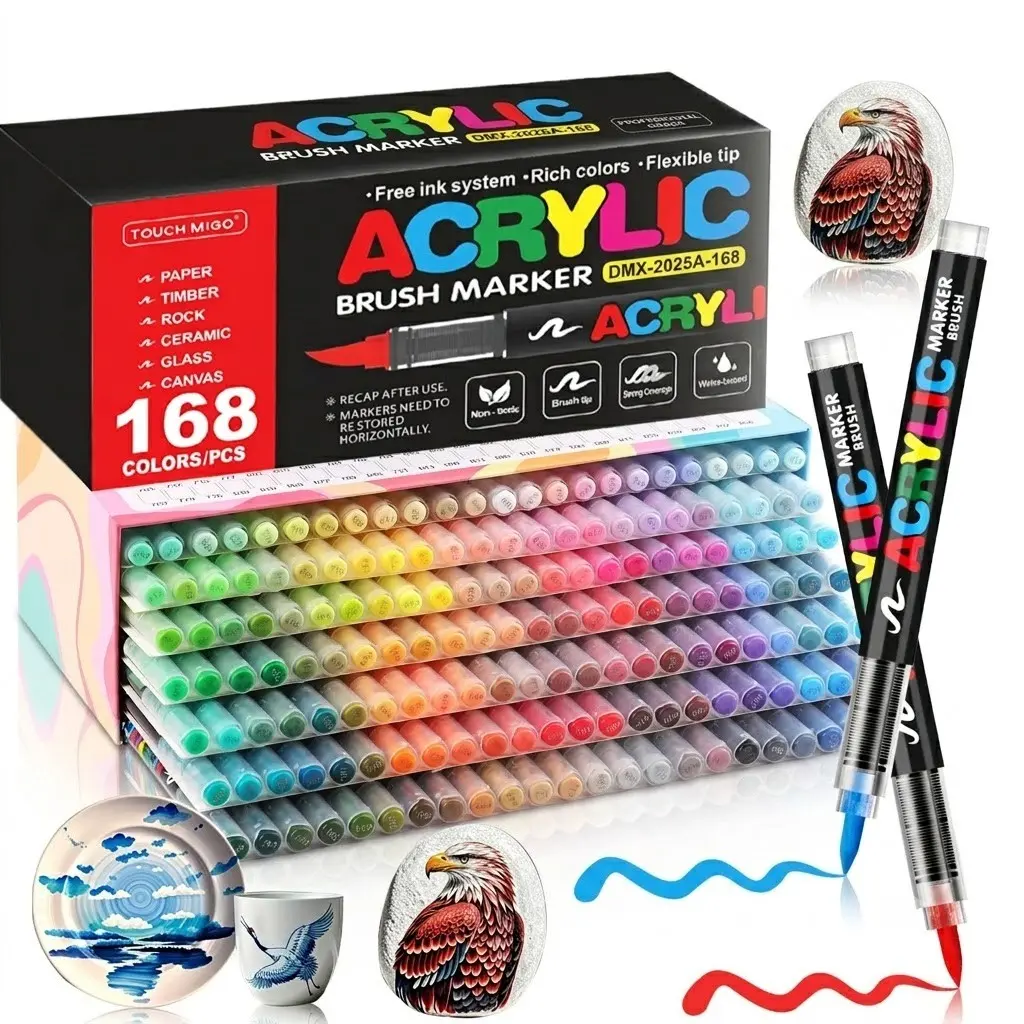 12/24/36/48/60/72/120/168 Colors Acrylic Paint Pens Markers Set, Brush Tip for Rock Painting, Wood Canvas Stone, Christmas Gift DIY Crafts