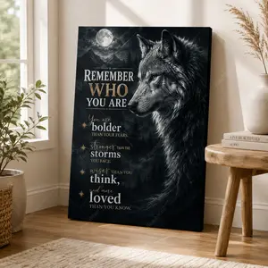 Wolf Motivational Quote Canvas Wall Art, Moonlit Forest Animal Poster, Inspirational Wolf Wall Decor, Rustic Cabin Bedroom Living Room Decor, Unframed Canvas Poster or Framed Canvas Wrap