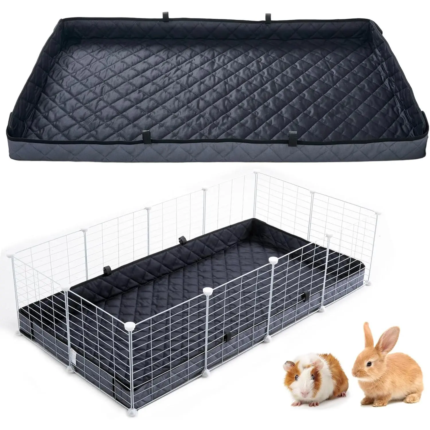 Quilted Guinea Pig Cage Liner, Reversible & Absorbent Bottom Base, Cage Liners for Small Animals Hamster Chinchilla Hedgehog Ferret Rabbit (Dark Grey-Quilted, 24" X 48")