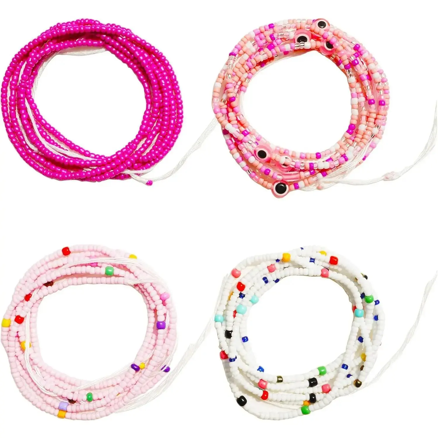 50 Inch African Waist Beads for Women Plus Size Layered Colorful Belly Beads Body Jewelry Non-Stretching Belly Chains (4PCS)
