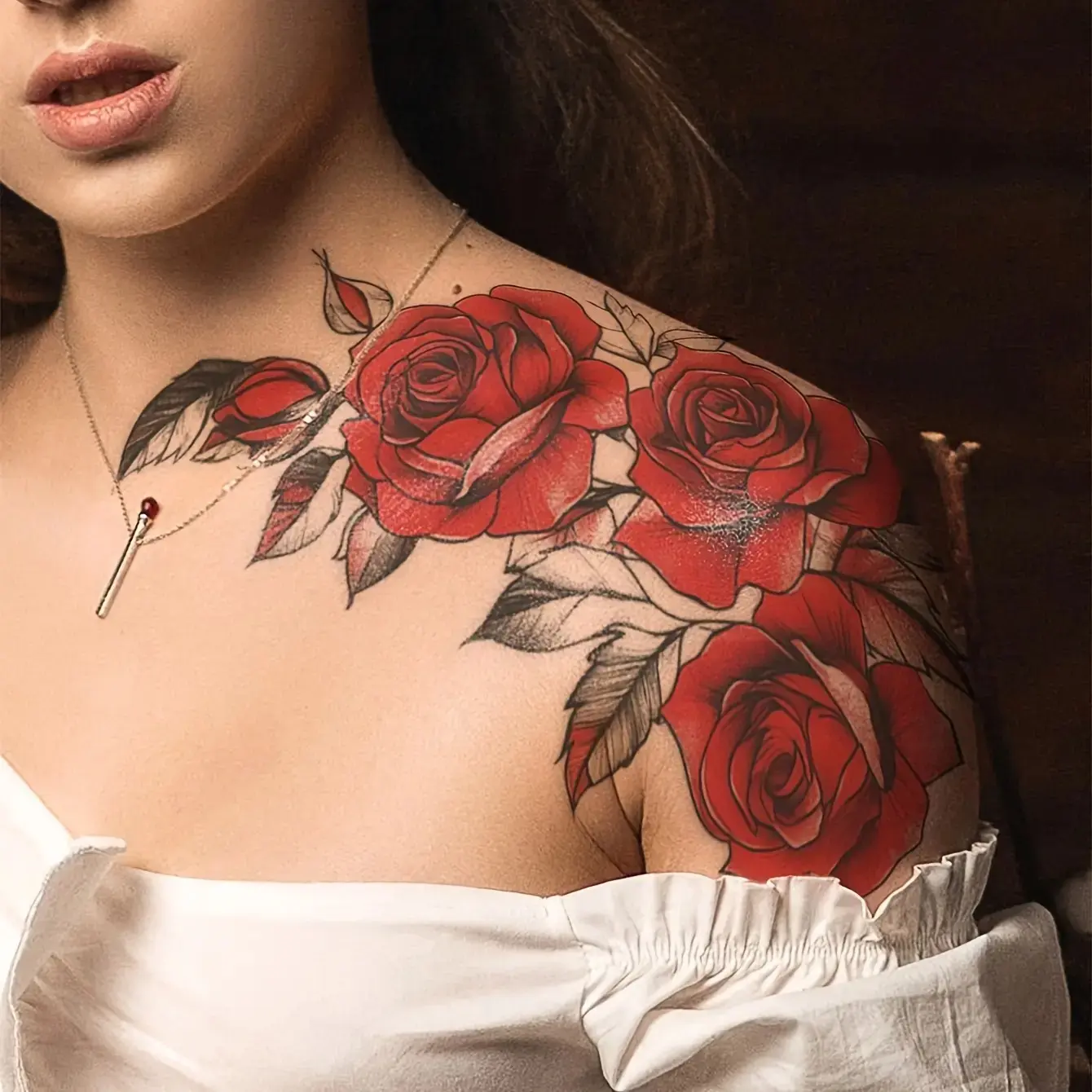 Rose Temporary Tattoo Stickers, Temporary Fake Tattoos, Waterproof Fashion Body Tattoos, Suitable for Women's Arms, Chest, Thighs, Party, Event, Daily Use